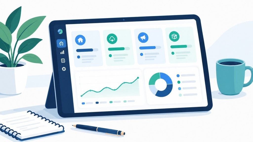 Business expense tracker dashboard showing spending by category